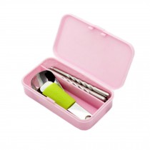 Stainless Steel Portable Foldable Spoon+Chopsticks Tableware Set for Kids, Pink
