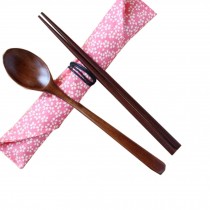 Portable Tavel Camping Spoon Chopsticks Tableware Utensil Set+bag,Pink/A