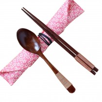 Portable Tavel Camping Spoon Chopsticks Tableware Utensil Set+bag,Pink/C
