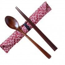 Portable Tavel Camping Spoon Chopsticks Tableware Utensil Set+bag,Red/A