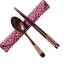 Portable Tavel Camping Spoon Chopsticks Tableware Utensil Set+bag,Red/C