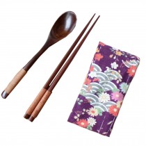 Portable Tavel Camping Spoon Chopsticks Tableware Utensil Set+bag,Purple