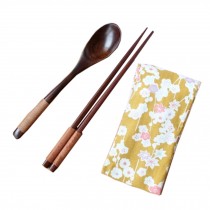 Portable Tavel Camping Spoon Chopsticks Tableware Utensil Set+bag,Yellow
