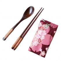 Portable Tavel Camping Spoon Chopsticks Tableware Utensil Set+bag,Dark Red