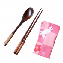 Portable Tavel Camping Spoon Chopsticks Tableware Utensil Set+bag,Pink