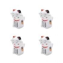 Set Of 4 Japanese Ceramic Lucky Cat Shaped Chopsticks  Spoons Forks Holders A