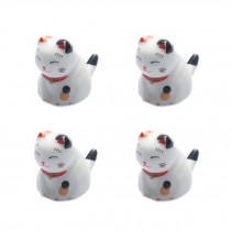 Set Of 4 Japanese Ceramic Lucky Cat Shaped Chopsticks  Spoons Forks Holders E