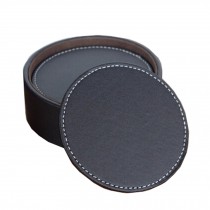 Set of 6 PU Leather Round Drink Coasters Cup Coaster with a Holder,Coffee