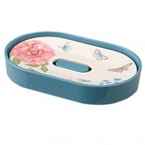 Imitation Porcelain Elliptical Soap Holder Dishes With Dancing Butterfly(Blue)
