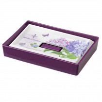 Imitation Porcelain Rectangular Soap Holder Dishes With Lovely Flower (Purple)