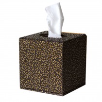 Square Cute Tissue Box Holder With Gold Carved Patterns (Black)