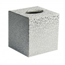 Square Cute Tissue Box Holder With Silver Carved Patterns (Silver)