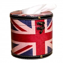 Circular/Leather Tissue Box/Holder Classical The Union Flag (14*14*14cm)