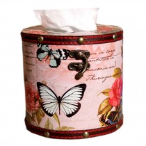Circular/Leather Tissue Box/Holder Country  Love Of Butterfly (14*14*14cm)