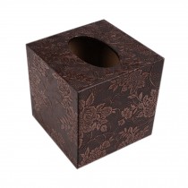 Square Elegant Tissue Box Holder With Flower Carved Patterns Brown