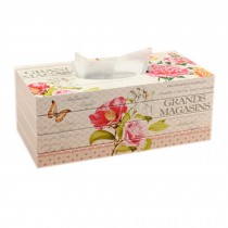 Country Style Paper Tissue Holder Wooden Tissue Box Facial Tissues, Peony