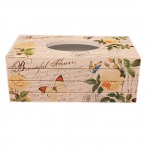 Country Style Paper Tissue Holder Wooden Tissue Box Facial Tissues, Yellow Rose
