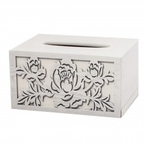 Peony Design Carved Wood Tissue Paper Holder Wooden Tissue Box Cover Rectangle