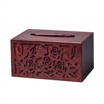 Rose Design Carved Wood Tissue Paper Holder Wooden Tissue Box Cover Rectangle