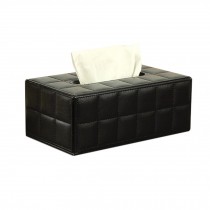 Leather Retro Tissue Holder Paper Box Rectangle- Block Plaid/Black