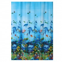 Shower Curtain Water-Repellent With Light-Blue Sea World Pattern (180*180cm)