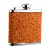6oz Leather Hip-Flask Beverage Bottle Travel liquid Container painted design