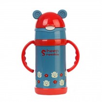 Cute Stainless Steel Water Bpttle Drink Bottle With Straw, Blue