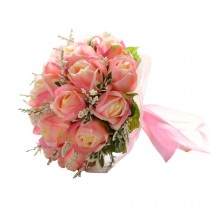 Pink Rose Bridal Wedding Bouquet Flower Bouquets Artificial Flowers 18pcs