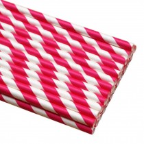100pcs Colored Disposable Drinking Straws Decorative Paper Straws,Rose Red & White Stripe