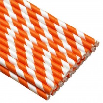 100pcs Colored Decorative Paper Straws Disposable Drinking Straws,Orange Stripe