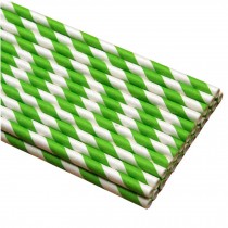100pcs Colored Decorative Paper Straws Disposable Drinking Straws,Green Stripe