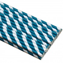 100pcs Colored Decorative Paper Straws Disposable Drinking Straws,Blue Stripe