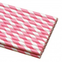 100 Count Colored Decorative Paper Straws Disposable Drinking Straws, Deep Pink Stripe