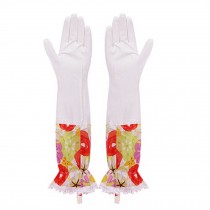 Colorful Flowers Reusable Latex Gloves Cleaning Glove, Medium Size, 1 Pair White