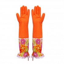 Colorful Flowers Reusable Latex Gloves Cleaning Gloves Medium Size 1 Pair Orange