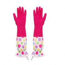 Polka Dot Reusable Latex Gloves Cleaning Gloves, Medium Size, 1 Pair Rose