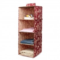 Durable Hanging Clothes Storage Box Home Decor Closet Organizer (4 Shelf),Red