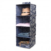 Durable Hanging Clothes Storage Box Home Decor Organizer (4 Shelf),Flower/Blue