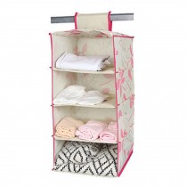 Durable Hanging Clothes Organizer Storage Box Home Decor(4 Shelf),Pink/Flower