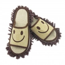 Smile Face Microfiber Cleaning Slippers Dusting Shoes For Women, Brown