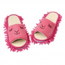 Smile Face Microfiber Cleaning Slippers For Women, Rose Red