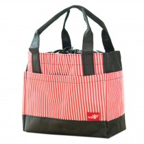 Classic Square Streaked Fashion Lunch Tote Bag With Draw Cord Red