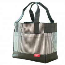 Classic Square Streaked Fashion Lunch Tote Bag With Draw Cord (Black)