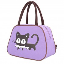 Cute Cat Fashion Lunch Tote Bag Traveling Camping Working Lunch Bag,Light Purpre