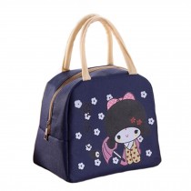 Lovely Girl Waterproof Traveling Camping Working Lunch Bag Lunch Tote Bag, Navy