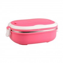 0.8L Creative Oval Lunch Box Stainless Steel Sealed Bento Box,Pink