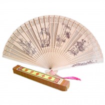 Chinese Hand Sandalwood Fan With Plum Blossoms, Orchid, Bamboo And Chrysanthemum