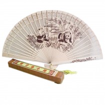 Chinese Hand Sandalwood Fan With Carved Patterns (Panda)