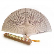 Chinese Hand Sandalwood Lovely Fan With Carved Patterns (Dragons)