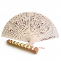 Cute Chinese Hand Sandalwood Fan With Carved Patterns (Twelve Beauties)